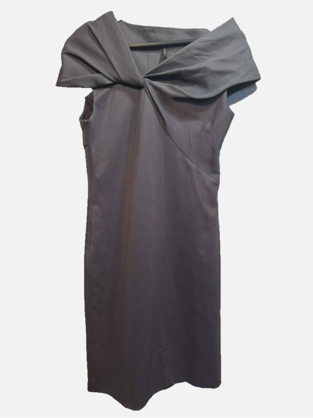 Helmut Lang Dress Womens Gray Sculptural Folded Neck Sheath Italian Fabric Sz- M